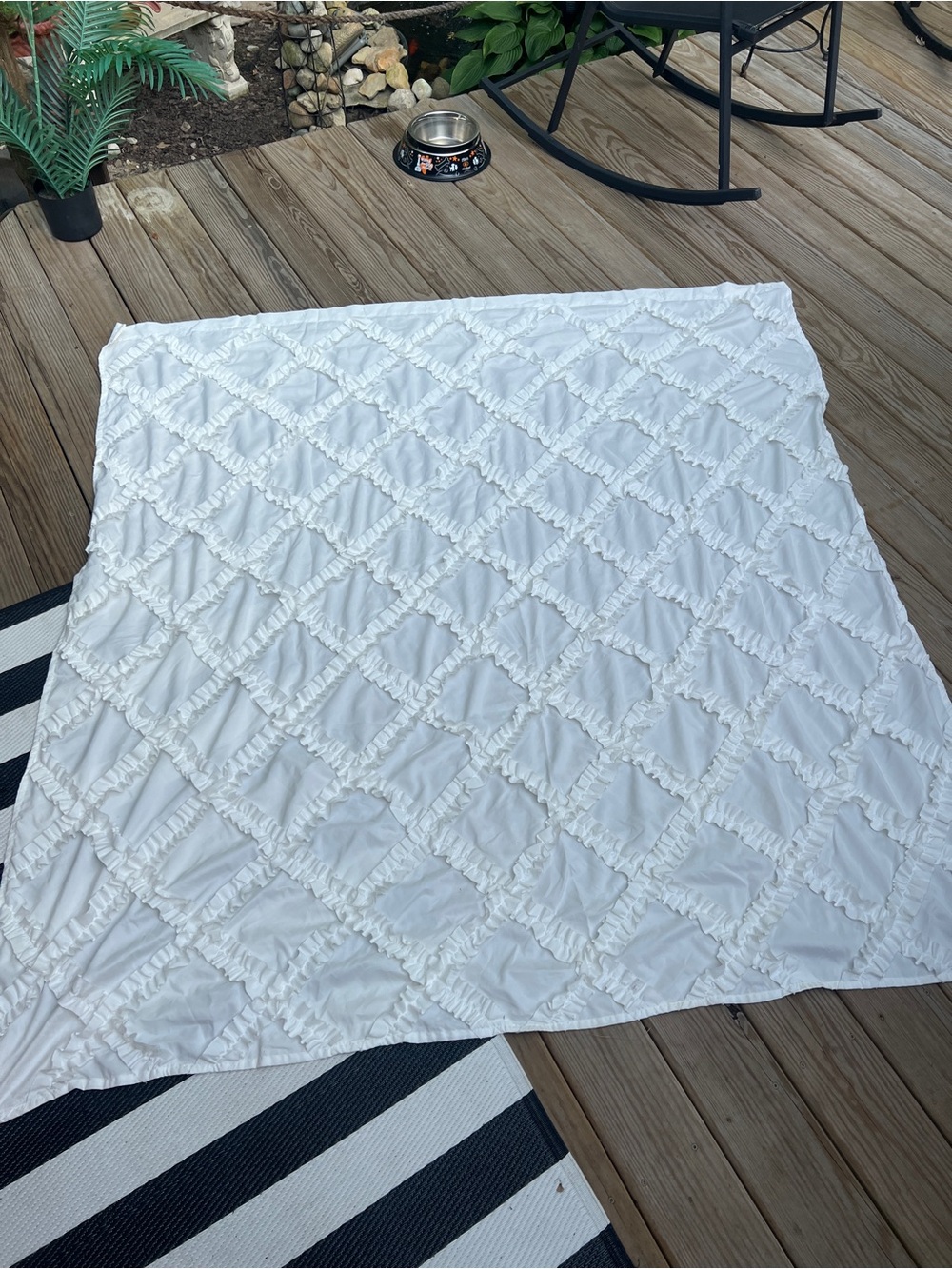 White Ruffled Diamond Quilt - Lush Shower Curtain